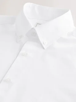 Formele Overhemden|Next Wit met knopen aan de kraag - Slim Fit - Strijkvrij net overhemd met enkele manchet