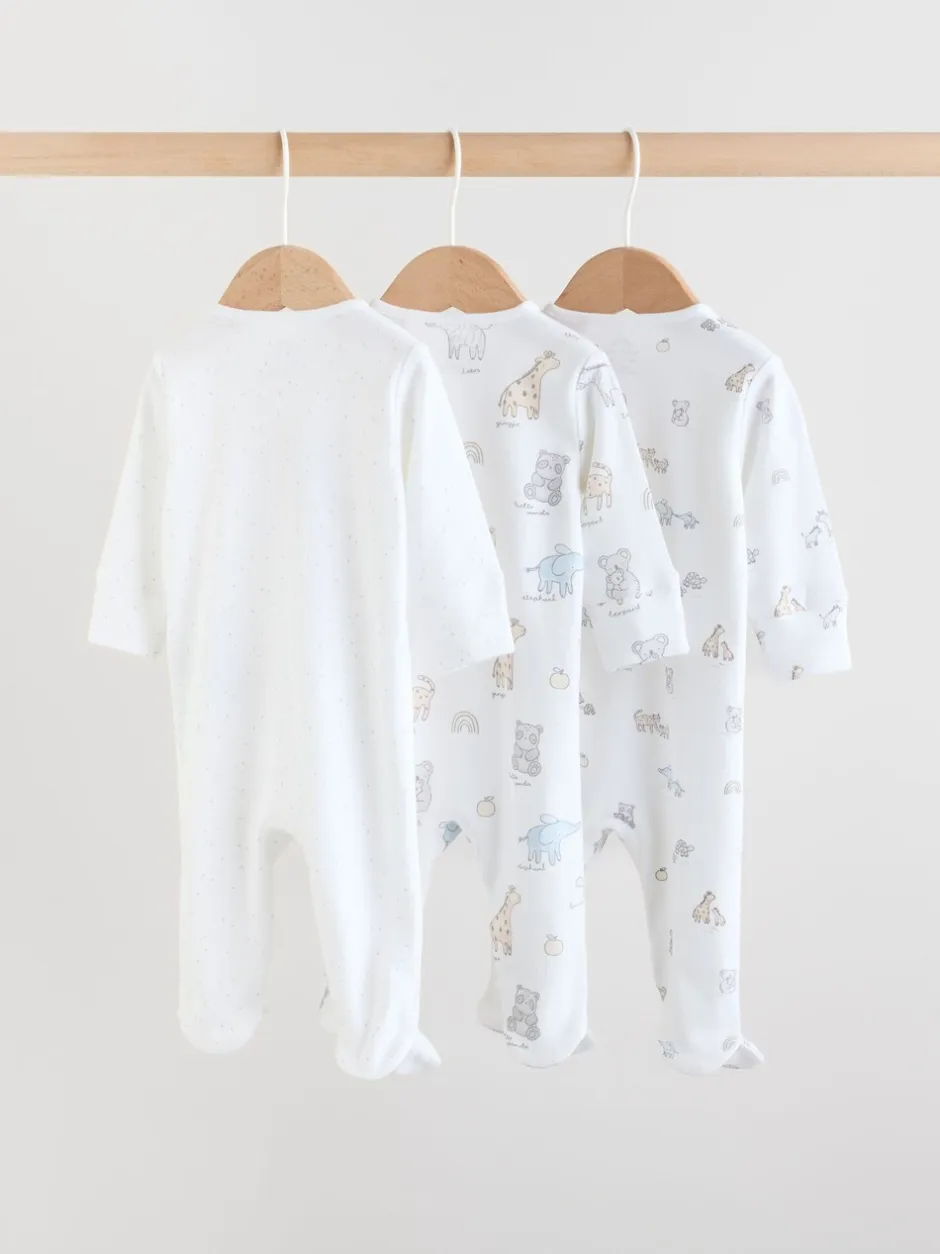 Babypakjes En Babypyjama's|Next - Verpakking van 3 babypyjama's (0-2jr) Wit met safariprint