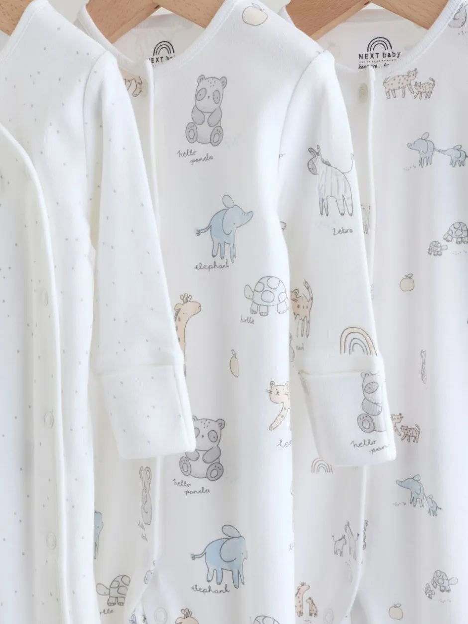 Babypakjes En Babypyjama's|Next - Verpakking van 3 babypyjama's (0-2jr) Wit met safariprint