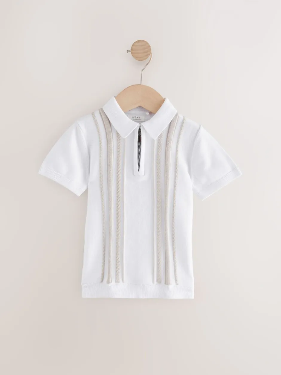 Truien En Breisels*Next - 100% katoenen gebreid poloshirt met rits bij de hals (3mnd-7jr) Wit met verticale strepen