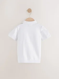 Truien En Breisels*Next - 100% katoenen gebreid poloshirt met rits bij de hals (3mnd-7jr) Wit met verticale strepen
