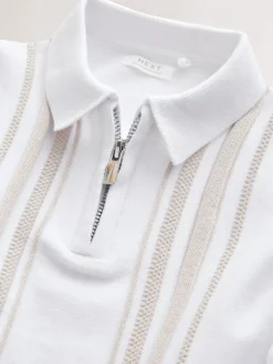 Truien En Breisels*Next - 100% katoenen gebreid poloshirt met rits bij de hals (3mnd-7jr) Wit met verticale strepen