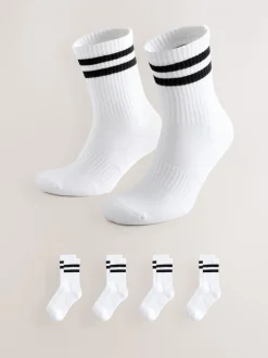 Sportkleding*Next - Verpakking van 4 sportsokken Wit met zwarte strepen