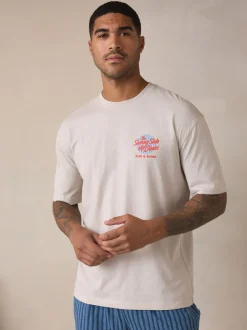Pyjama's|Loungewear*Next - Graphic Short Sleeve Jersey Pyjamas Set Wit/blauw