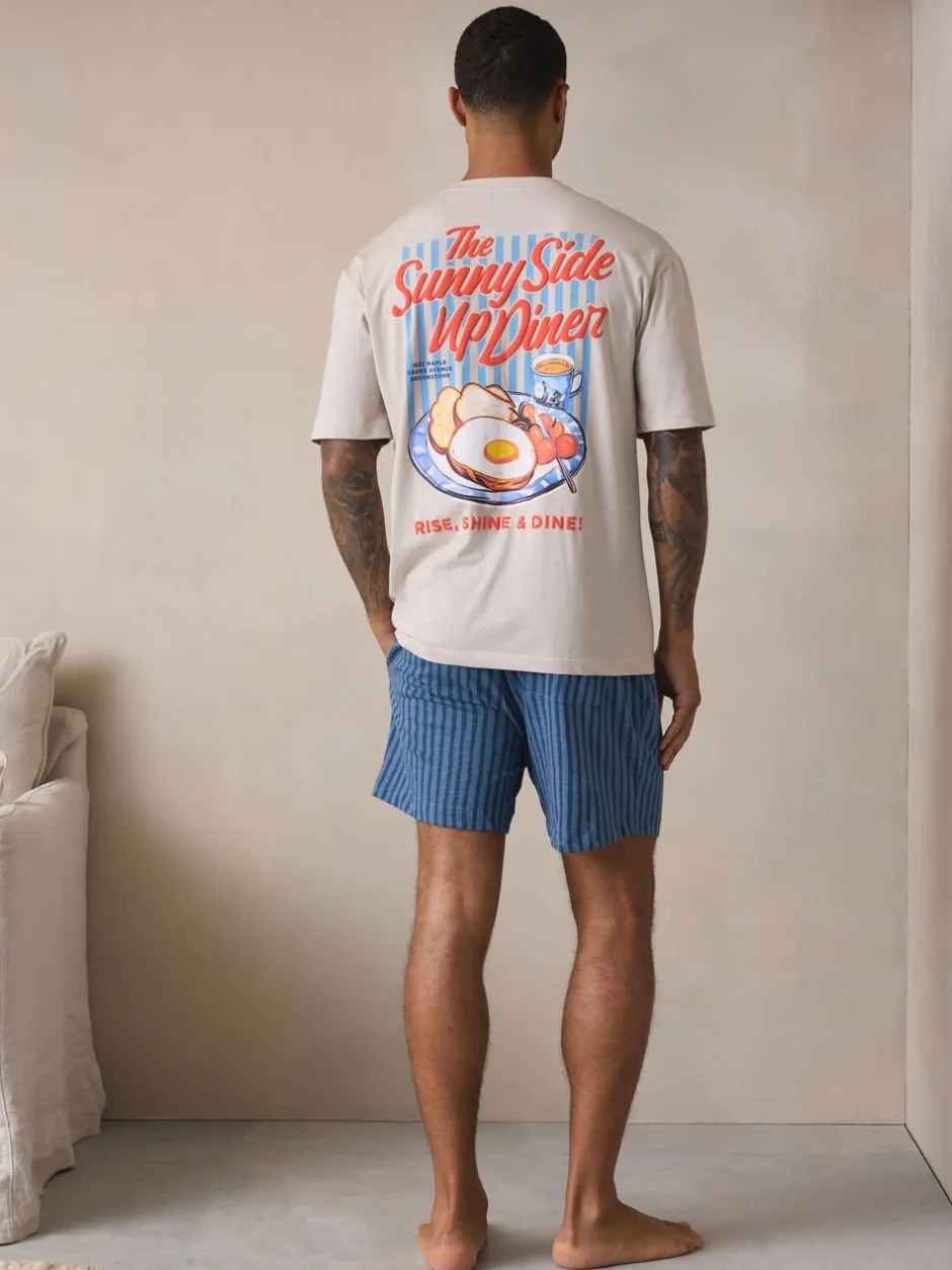 Pyjama's|Loungewear*Next - Graphic Short Sleeve Jersey Pyjamas Set Wit/blauw