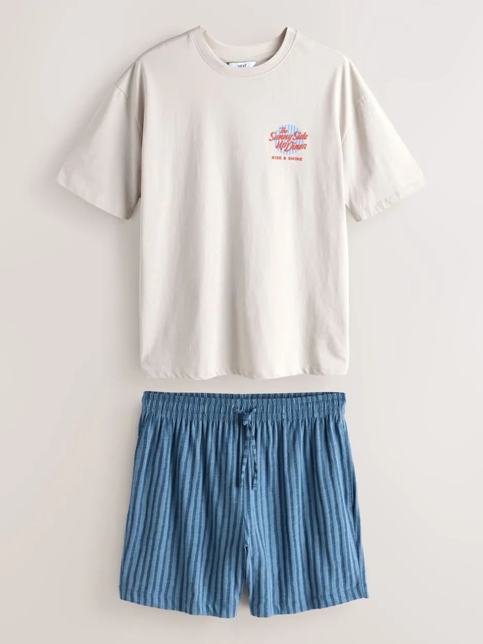 Pyjama's|Loungewear*Next - Graphic Short Sleeve Jersey Pyjamas Set Wit/blauw
