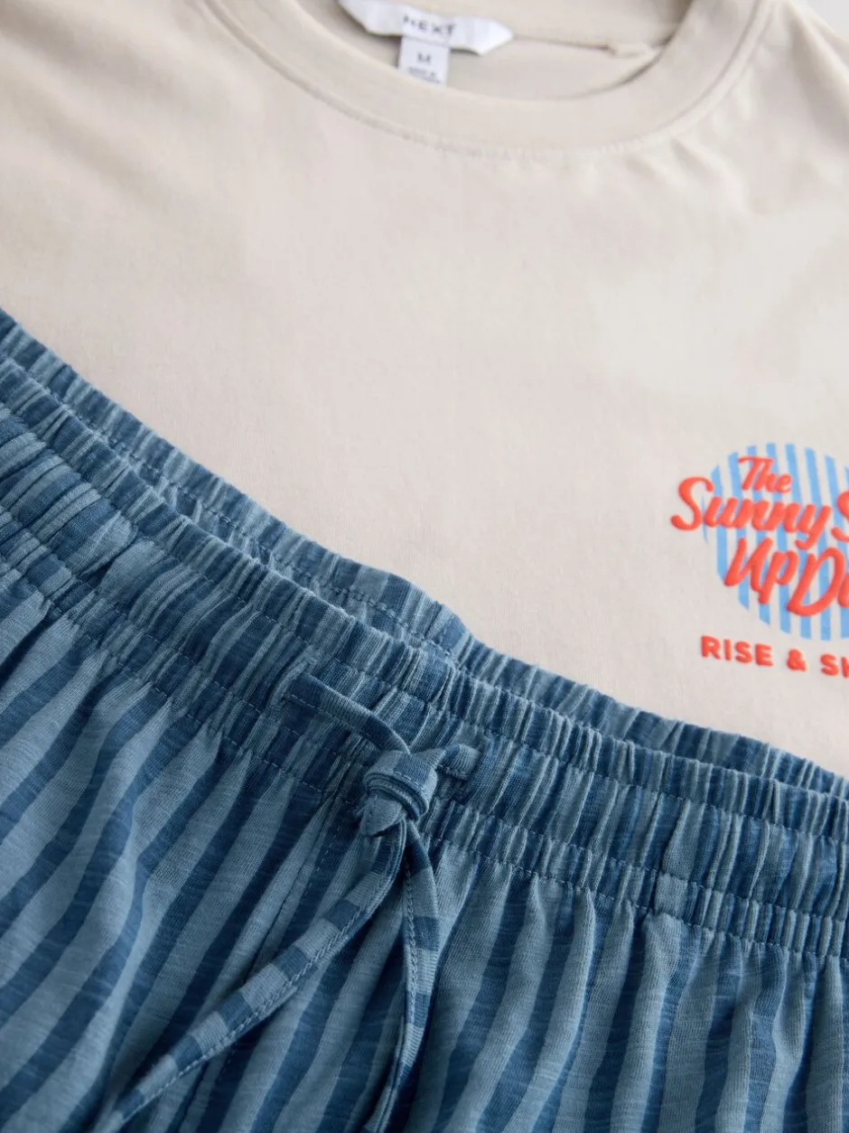 Pyjama's|Loungewear*Next - Graphic Short Sleeve Jersey Pyjamas Set Wit/blauw