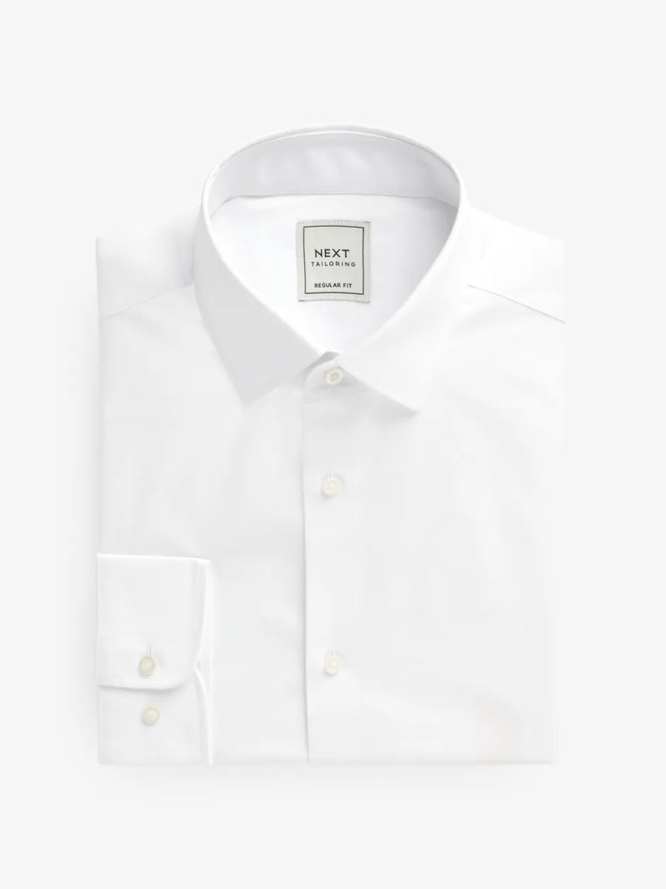 Formele Overhemden|Shirts|Next - Normale Pasvorm - Onderhoudsvriendelijke nette overhemden met lange mouwen met enkele manchetten, verpakking van 2 Wit/blauw