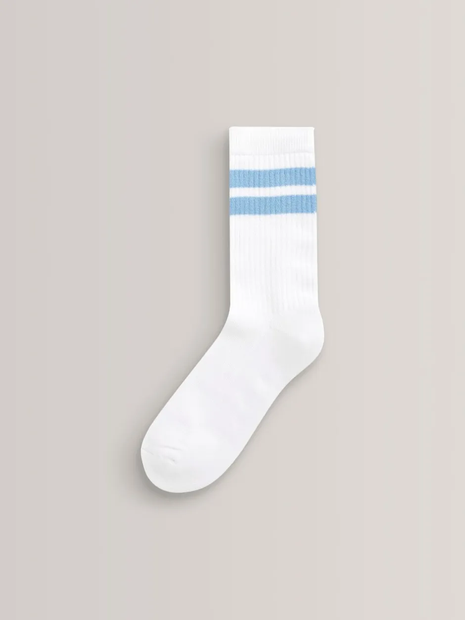 Sokken|Next Wit/blauw - Set van 5 paar geribbelde sokken met verzacht voetbed, katoengehalte en gekleurde boorden