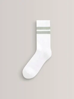 Sokken|Next Wit/blauw - Set van 5 paar geribbelde sokken met verzacht voetbed, katoengehalte en gekleurde boorden
