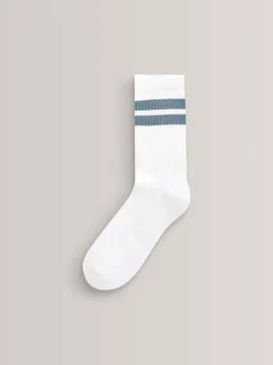 Sokken|Next Wit/blauw - Set van 5 paar geribbelde sokken met verzacht voetbed, katoengehalte en gekleurde boorden