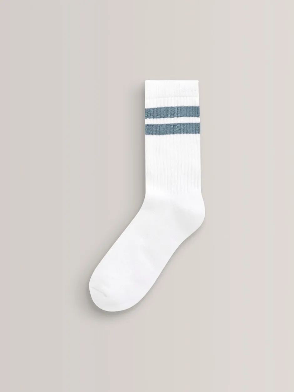Sokken|Next Wit/blauw - Set van 5 paar geribbelde sokken met verzacht voetbed, katoengehalte en gekleurde boorden