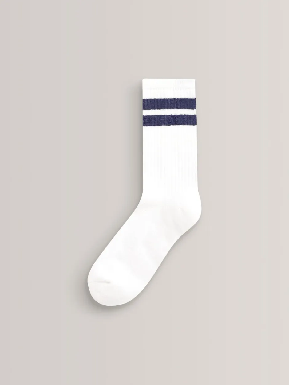 Sokken|Next Wit/blauw - Set van 5 paar geribbelde sokken met verzacht voetbed, katoengehalte en gekleurde boorden