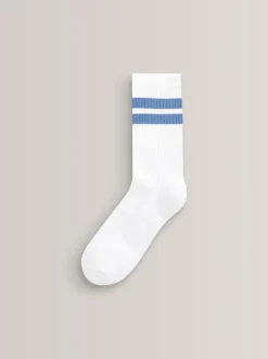 Sokken|Next Wit/blauw - Set van 5 paar geribbelde sokken met verzacht voetbed, katoengehalte en gekleurde boorden