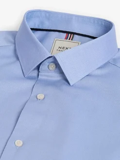 Shirts*Next - Slim Fit Easy Care Textured Single Cuff Smart Shirts 3 Pack Wit/blauw