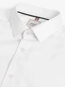 Shirts*Next - Slim Fit Easy Care Textured Single Cuff Smart Shirts 3 Pack Wit/blauw