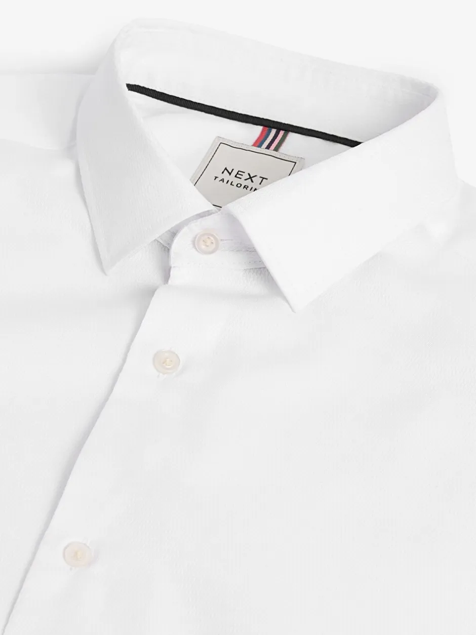 Shirts*Next - Slim Fit Easy Care Textured Single Cuff Smart Shirts 3 Pack Wit/blauw
