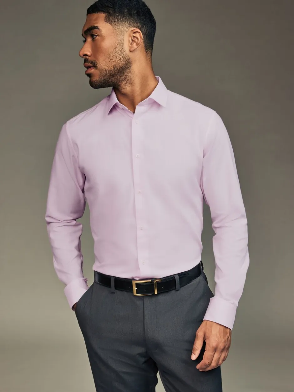 Shirts*Next - Slim Fit Easy Care Textured Single Cuff Smart Shirts 3 Pack Wit/blauw