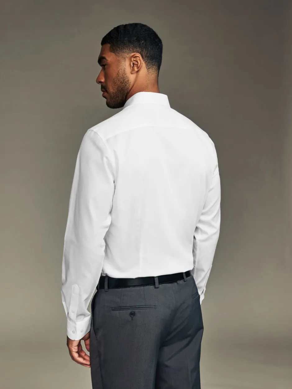 Shirts*Next - Slim Fit Easy Care Textured Single Cuff Smart Shirts 3 Pack Wit/blauw