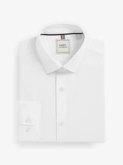 Shirts*Next - Slim Fit Easy Care Textured Single Cuff Smart Shirts 3 Pack Wit/blauw