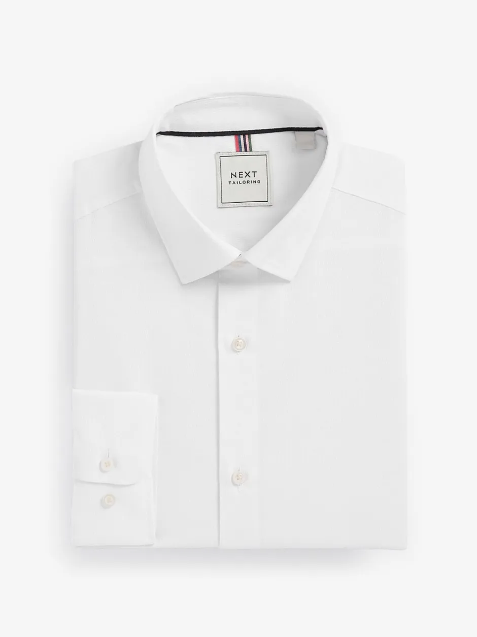 Shirts*Next - Slim Fit Easy Care Textured Single Cuff Smart Shirts 3 Pack Wit/blauw