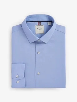 Shirts*Next - Slim Fit Easy Care Textured Single Cuff Smart Shirts 3 Pack Wit/blauw