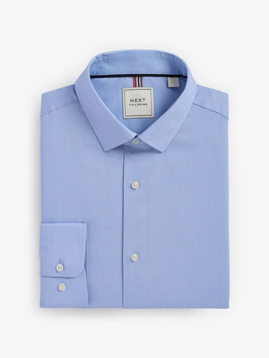 Shirts*Next - Slim Fit Easy Care Textured Single Cuff Smart Shirts 3 Pack Wit/blauw