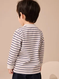 T-Shirts|Tops|Next Wit/blauw gestreepte berenauto - T-shirt met applicatie en lange mouwen (3 mnd-7 jr)