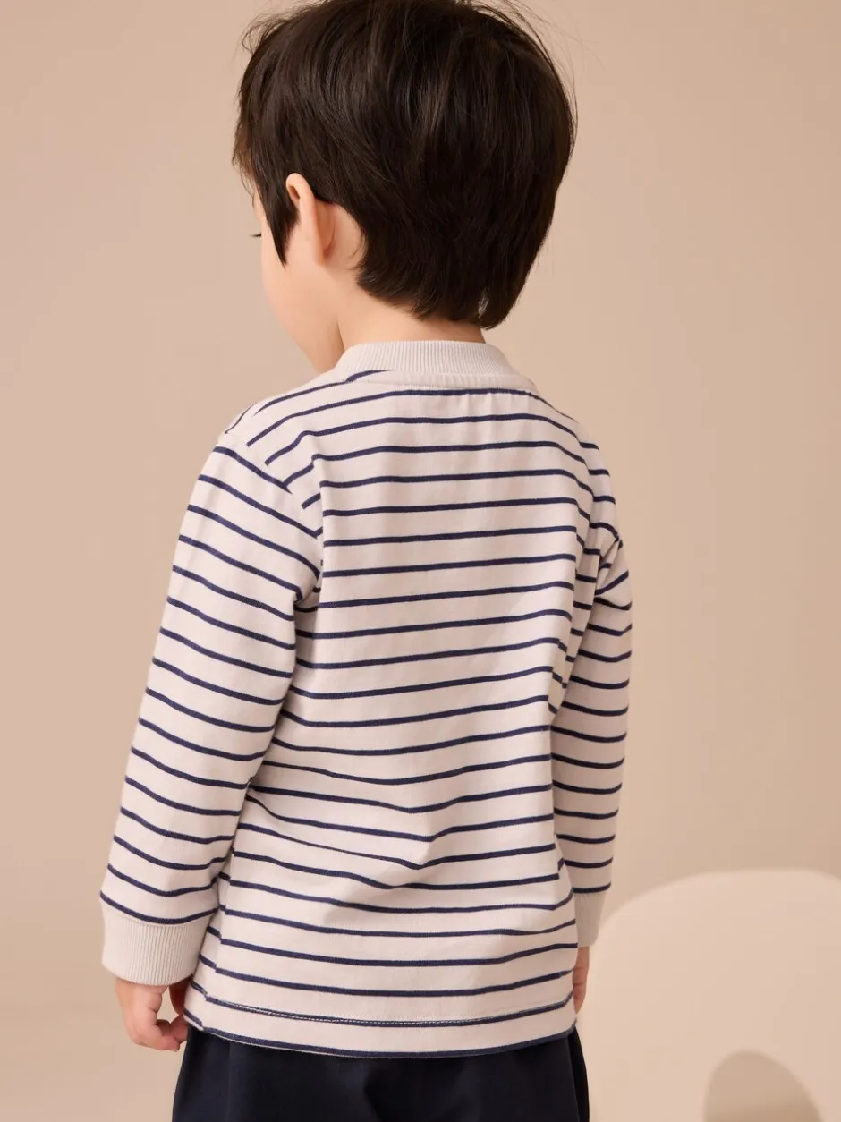 T-Shirts|Tops|Next Wit/blauw gestreepte berenauto - T-shirt met applicatie en lange mouwen (3 mnd-7 jr)