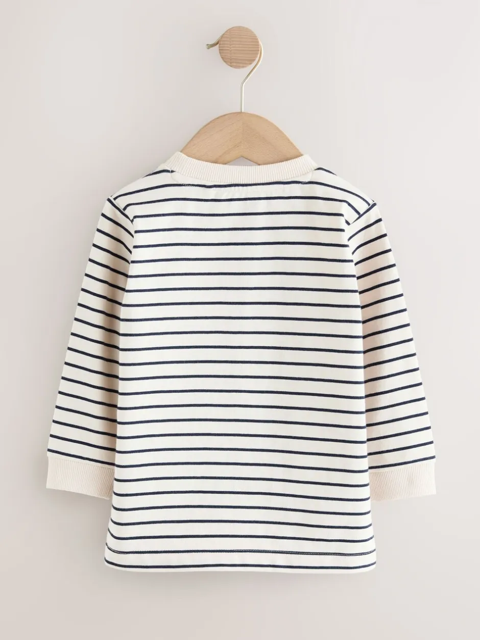 T-Shirts|Tops|Next Wit/blauw gestreepte berenauto - T-shirt met applicatie en lange mouwen (3 mnd-7 jr)
