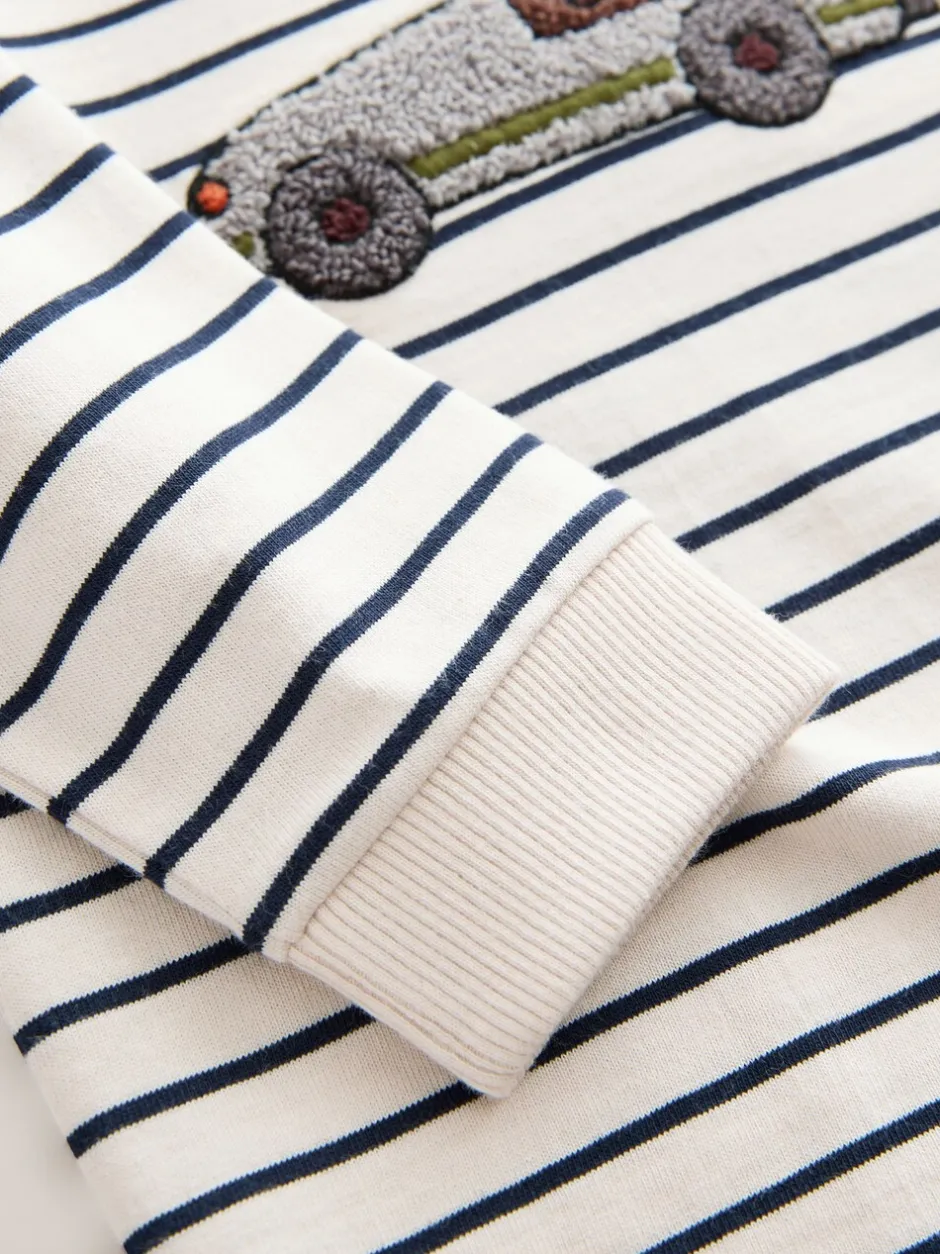 T-Shirts|Tops|Next Wit/blauw gestreepte berenauto - T-shirt met applicatie en lange mouwen (3 mnd-7 jr)