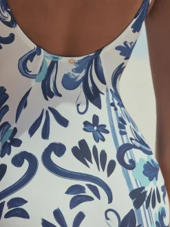 Badkleding|Next - Wrap Tummy Control Swimsuit Wit/blauw porselein