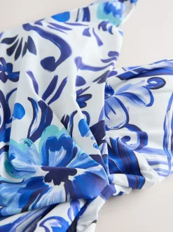 Badkleding|Next - Wrap Tummy Control Swimsuit Wit/blauw porselein