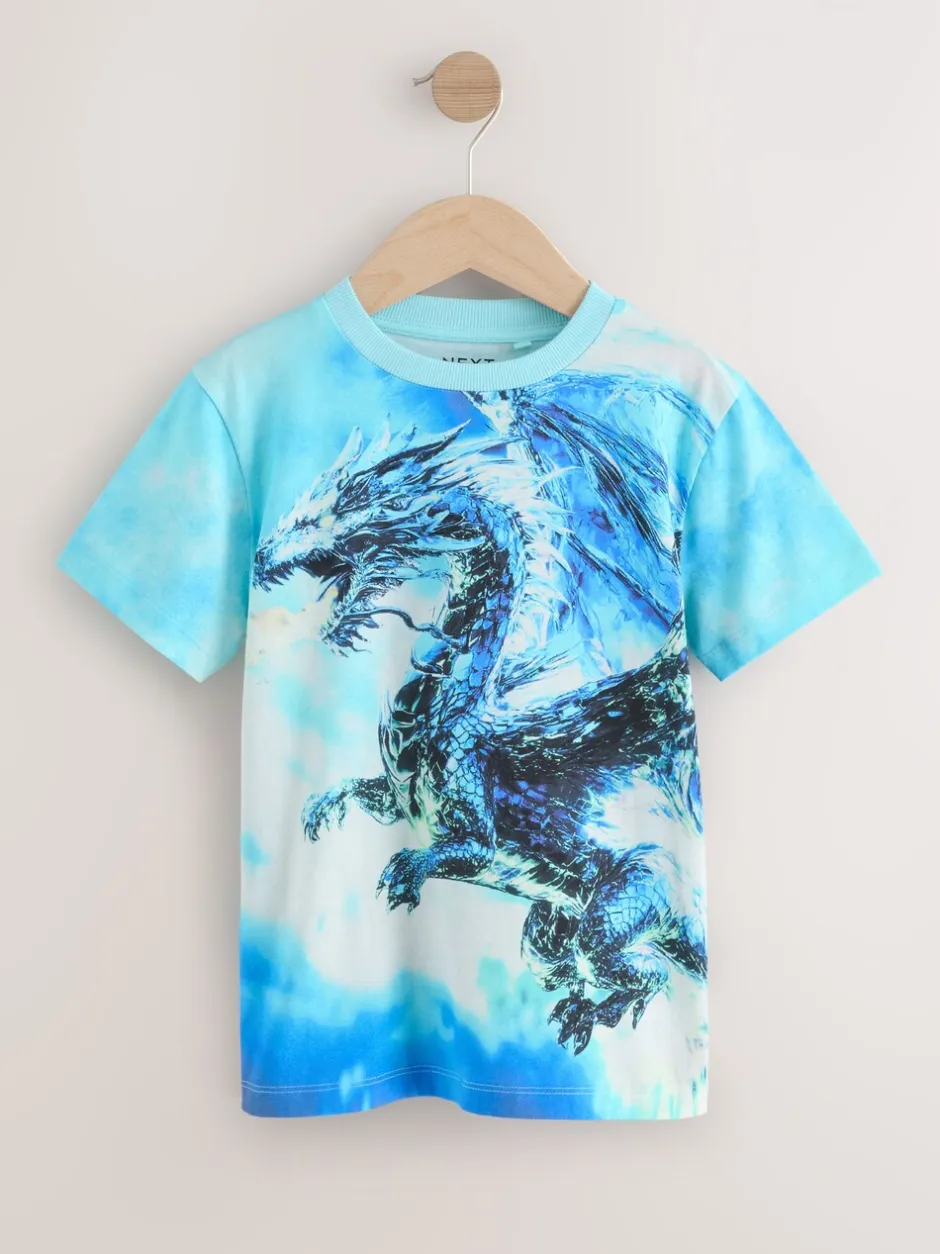 T-Shirts|Tops|Next Wit/blauwe Dragon - T-shirt met normale pasvorm, korte mouwen en all-over print (3-16jr)