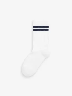 Sokken|Next Wit/blauw/rood - Set van 5 paar geribbelde sokken met verzacht voetbed, katoengehalte en gekleurde boorden