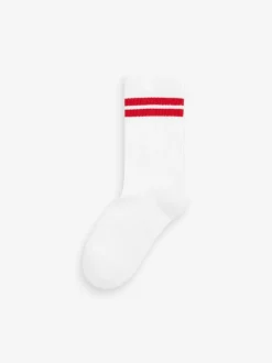Sokken|Next Wit/blauw/rood - Set van 5 paar geribbelde sokken met verzacht voetbed, katoengehalte en gekleurde boorden