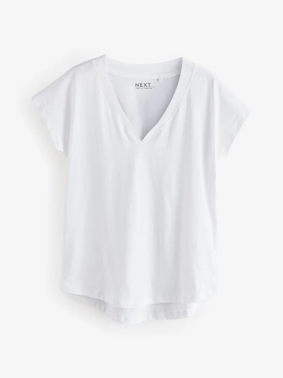 Tops En T-Shirts|Next Wit/grijs/khaki/roest/bruin - Set van 5 T-shirts met V-hals en kapmouwen van 100% katoen