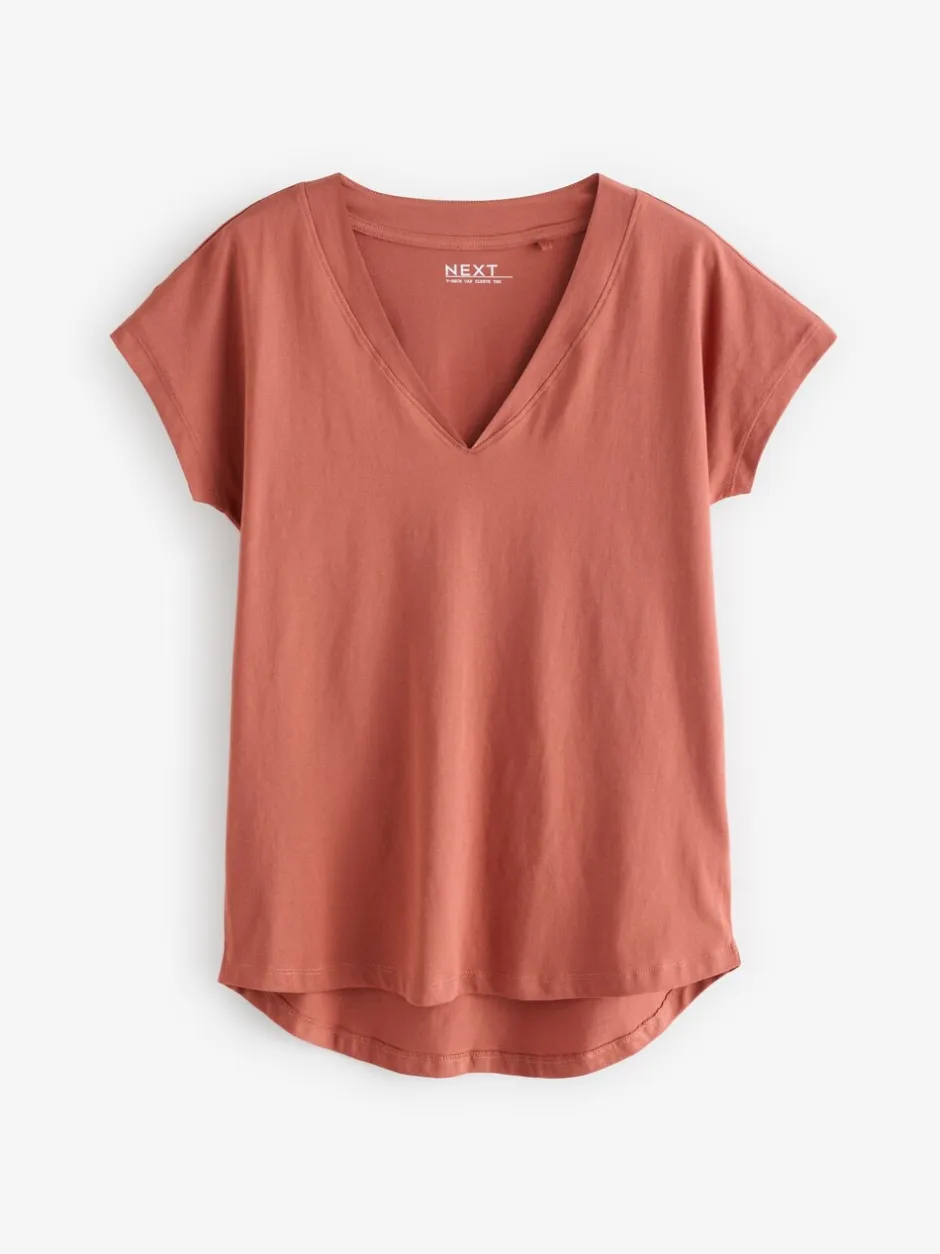 Tops En T-Shirts|Next Wit/grijs/khaki/roest/bruin - Set van 5 T-shirts met V-hals en kapmouwen van 100% katoen
