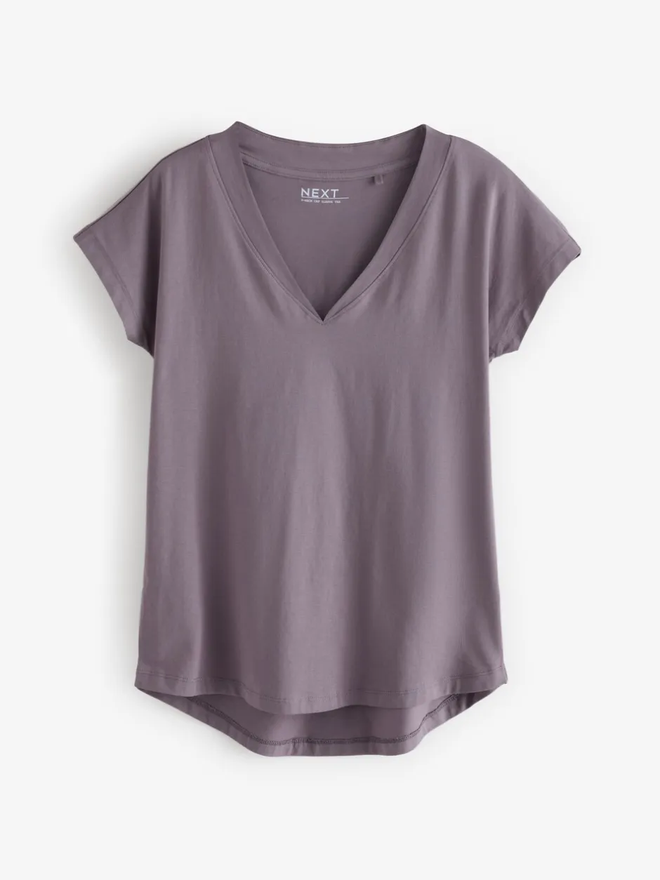 Tops En T-Shirts|Next Wit/grijs/khaki/roest/bruin - Set van 5 T-shirts met V-hals en kapmouwen van 100% katoen