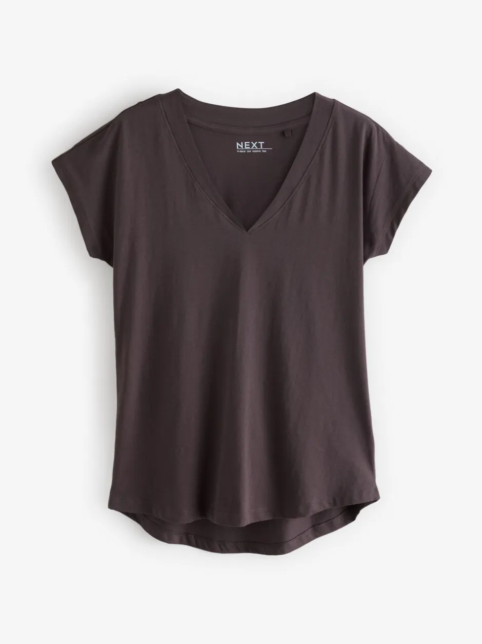 Tops En T-Shirts|Next Wit/grijs/khaki/roest/bruin - Set van 5 T-shirts met V-hals en kapmouwen van 100% katoen