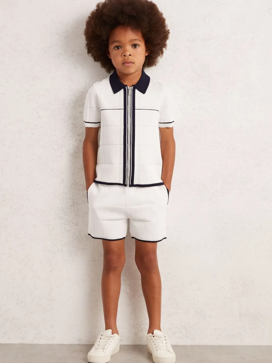 Shorts*Reiss - Barbor Tipped Knit Stitch-Detail Shorts Wit/marineblauw