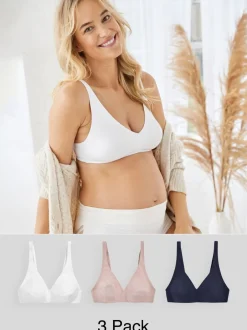 Beha's*Next - Katoenmix ultiem comfort beha's verpakking van 3 Wit/marineblauw/roze
