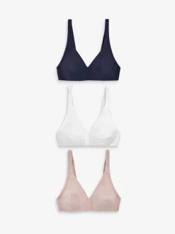 Beha's*Next - Katoenmix ultiem comfort beha's verpakking van 3 Wit/marineblauw/roze