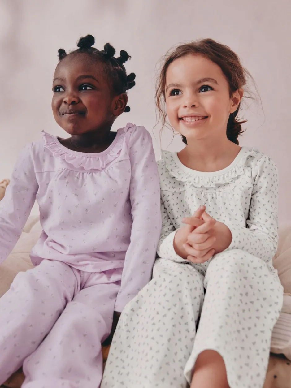 Nachtkleding En Pyjama's|Pyjama's*Next Wit/paars met fijne bloemenprint - Verpakking van 2 pyjama's met wijde pijpen (9mnd-8jr)