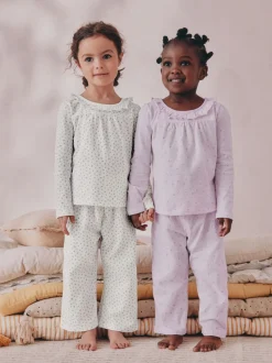 Nachtkleding En Pyjama's|Pyjama's*Next Wit/paars met fijne bloemenprint - Verpakking van 2 pyjama's met wijde pijpen (9mnd-8jr)