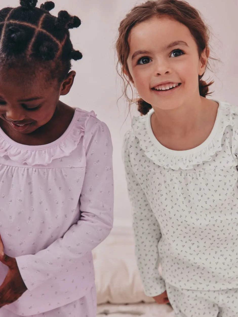 Nachtkleding En Pyjama's|Pyjama's*Next Wit/paars met fijne bloemenprint - Verpakking van 2 pyjama's met wijde pijpen (9mnd-8jr)