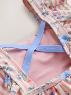 Badkleding|Badkleding*Laura Ashley - Frill Detail Swimsuit Wit/roze