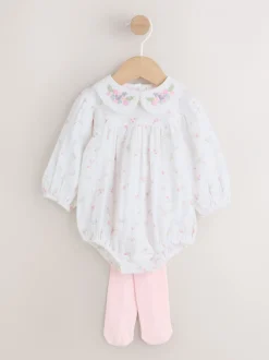 Rompertjes En Tuinbroeken|Babypakjes En Babypyjama's|Next Wit/roze met fijne print - Babyrompers met bloemenprint Set 2 -delig met maillot (0mnd -3jr)