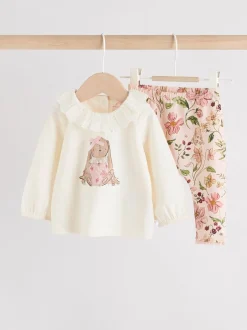 Tops*Next Wit/roze/konijn/bloemenprint - Set met lange mouwen en legging voor baby's (0mnd-2jr)