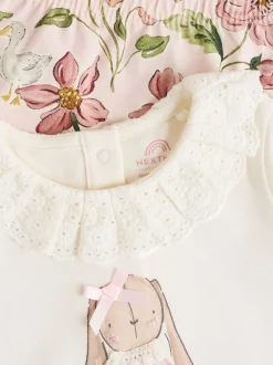 Tops*Next Wit/roze/konijn/bloemenprint - Set met lange mouwen en legging voor baby's (0mnd-2jr)